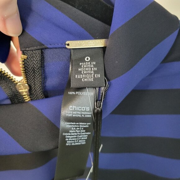 NWT Chico's Black Label Miter Stripe Top Blouse Black & Royal Blue Size S (0) - Picture 8 of 13